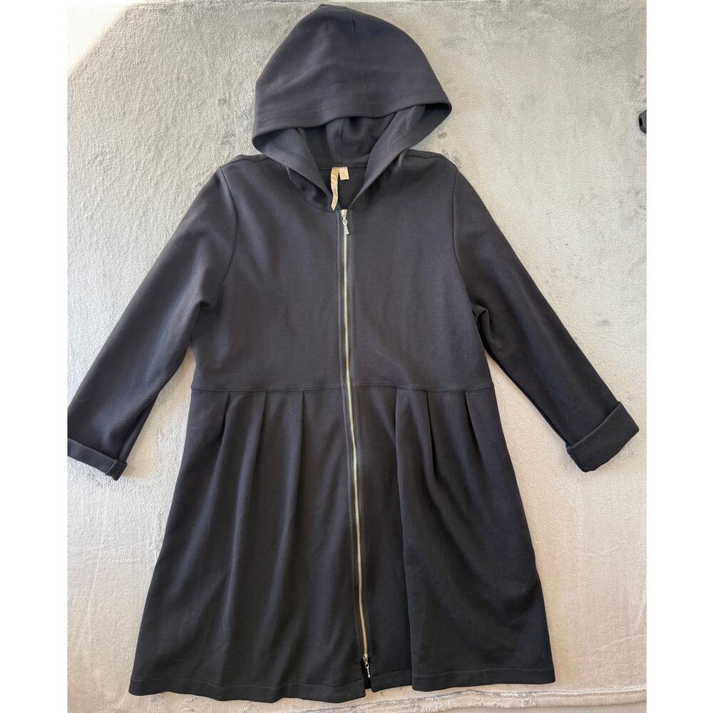 Comfy USA Women's Long Sleeve Hoodie Dress‎ Size Small Full Zip Black